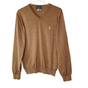 Psycho Bunny V-Neck Merino Wool Sweater Sz M Brown